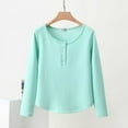 thumbnail image 2 of SMihono Women's Fleece Lined Pajama Tops Thermal Long Sleeve Henley T Shirt Warm Winter Button Up Crewneck Loungewear Tops Green L, 2 of 3