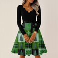 thumbnail image 2 of Women's Casual Fashion V-Neck Long Sleeved Retro Christmas Print Retro Dress, Holiday Print, Audrey Style, Party Wear, Casual Dress, Festive,Fluorescent Green,M, 2 of 7