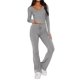 thumbnail image 1 of Conjunto Deportivo de Otoño de 2 Piezas A Juego para Estar en Casa: Pantalón de Pierna y Top Corto con Cuello Henley. Gris Flor L, 1 of 6