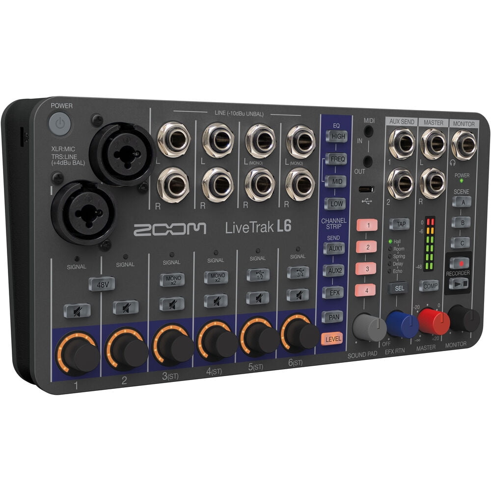 Zoom LiveTrak L-6 Portable 6-Channel Digital Mixer and Multitrack Recorder + Audio-Technica ATH-M20x Professional Studio Monitor Headphones, Black + Cleaning kit + USB C to Male USB C Cable