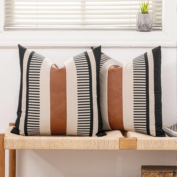 Funda de almohada Vfuty Farmhouse a rayas de 45 x 45 cm de piel sintética