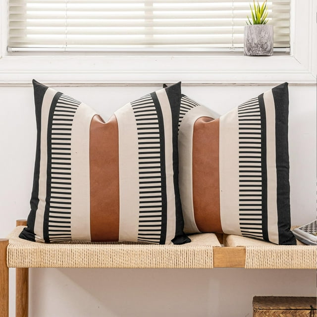 Funda de almohada Vfuty Farmhouse a rayas de 45 x 45 cm de piel sintética