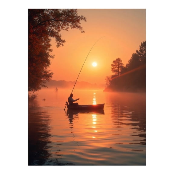 Diamond Art Kit for Adults, Fisherman Silhouette Sunrise Lake Scene Diamond Painting for Adults Beginners, DIY Diamond Art Painting Kits, 5D Diamond Painting Crafts for Home Decor 12x16 Frameless