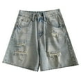 thumbnail image 6 of VNKIDY Women's Casual Pants Solid Color Distressed Denim Shorts High Waisted Baggy Jean Shorts With Ripped Details For Trendy Casual Summer Look Trendy Pants, 6 of 8