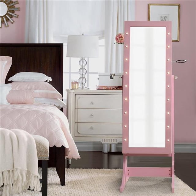 Posh Living Sebastian Marquee Lights Armoire Jewelry Storage Organizer - Blush