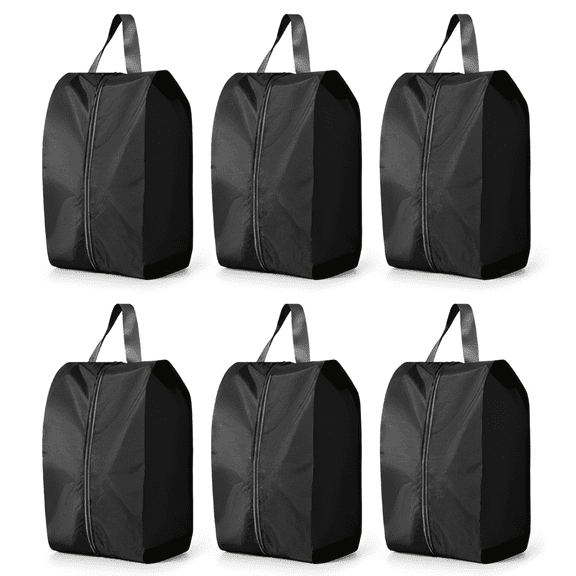 6 Pcs Black Waterproof Nylon Shoe Bags with Handle & Zipper, Portable Travel Shoe Storage Organizer for Luggage Gym Dance Daily Closet Storage