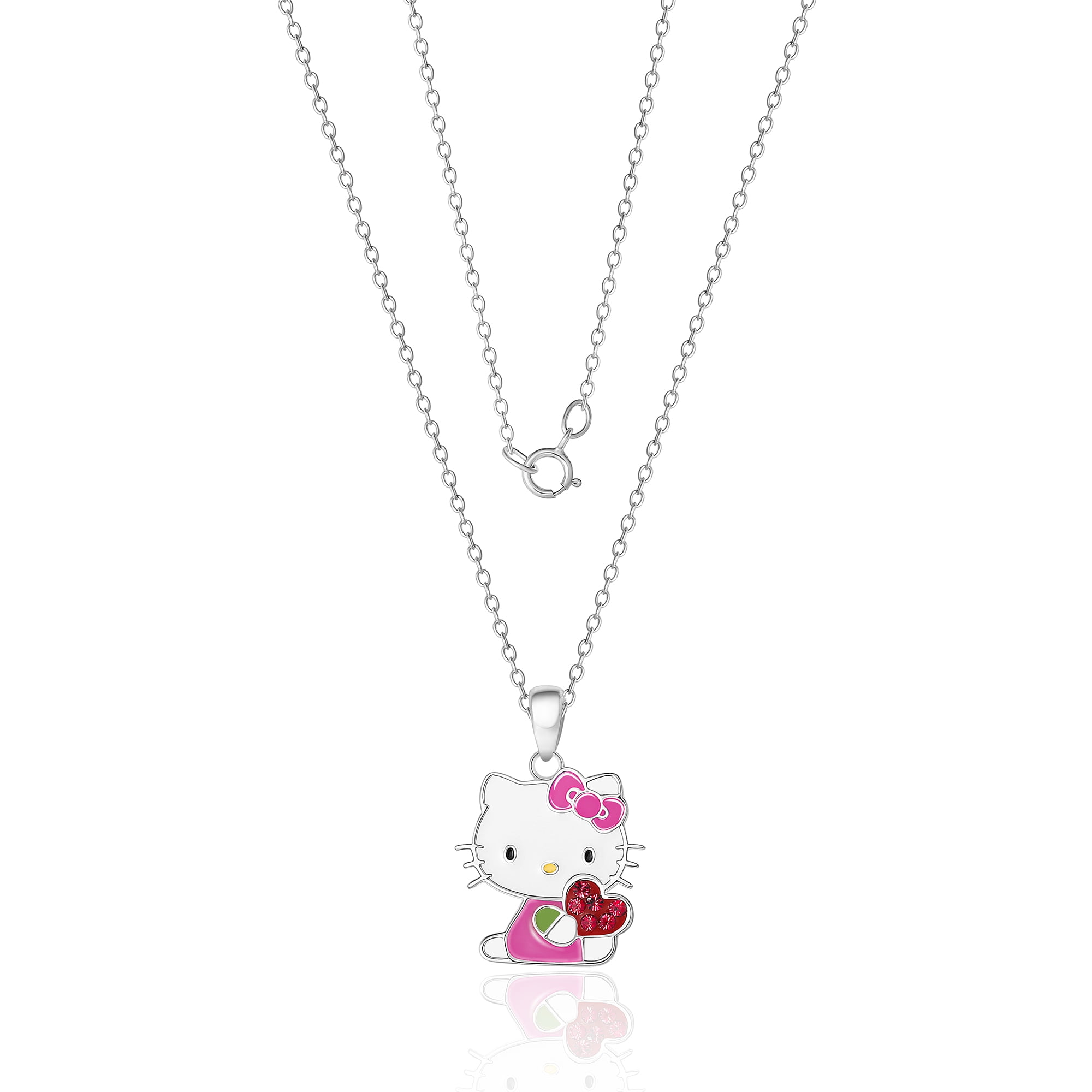 Sanrio Hello Kitty Enamel and Red Crystal Pendant - 18'' Chain,Officially Licensed