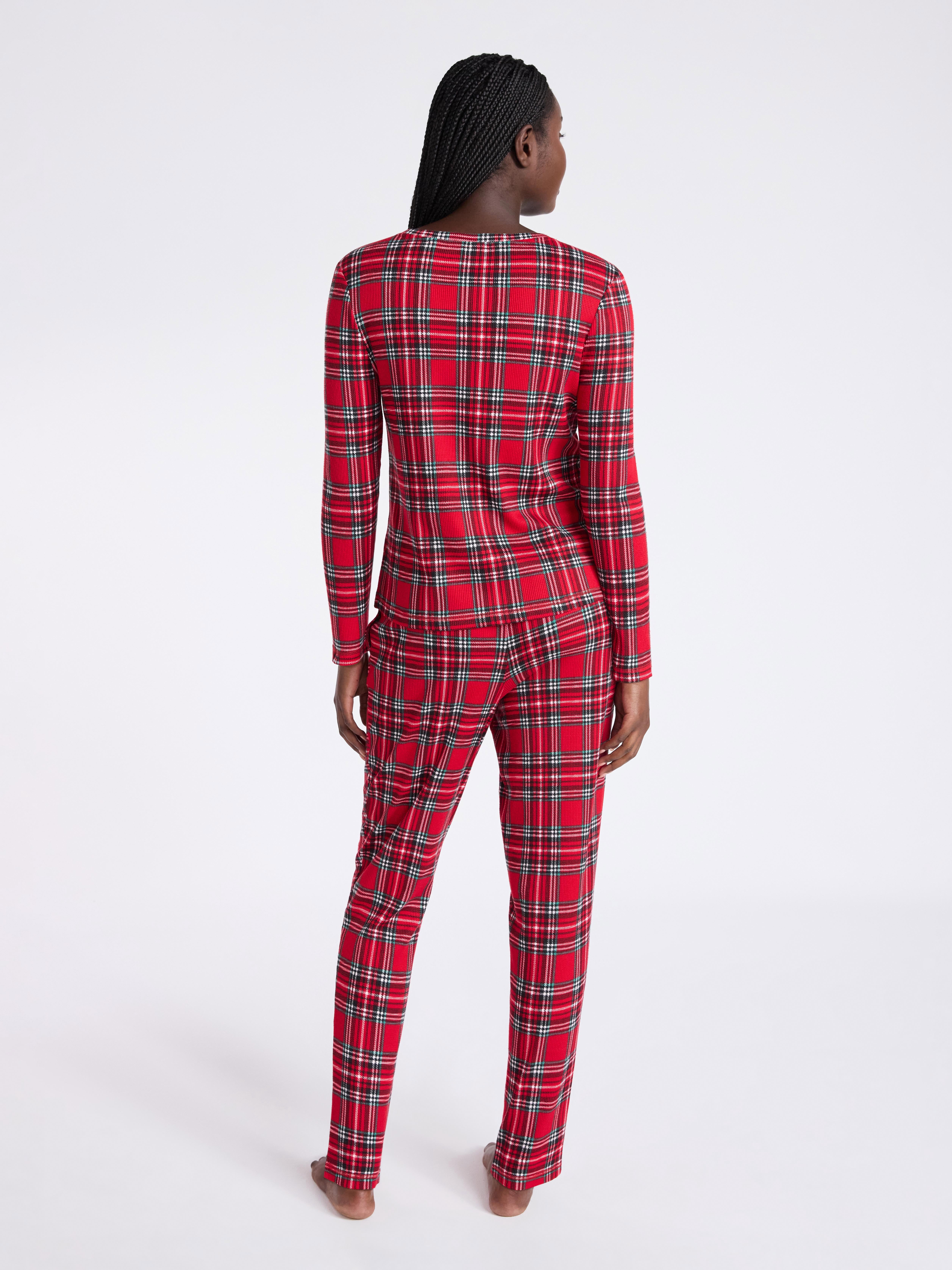 Joyspun Women's Waffle Knit Long Sleeve Top and Joggers Pajama Set, 2-Piece, Sizes S-3X