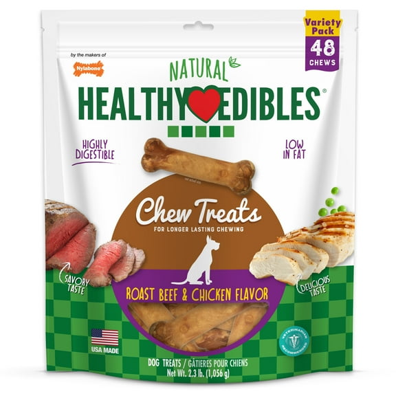 Nylabone Healthy Edibles All-Natural Long Lasting Chew Treats Roast Beef & Chicken X-Small (48 Count)