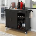 thumbnail image 1 of Kitchen Island Cart with Stainless Steel Top, Rolling Kitchen Island with Storage Cabinet, Kitchen Island on Wheels with 2 Drawers, Goblet Holder, Wine Rack, Spice Rack, Towel Rack (Black), 1 of 9