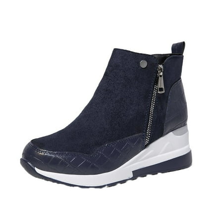 

Black·Friday·Deals Clearance asdoklhq Wedges for Women Women s Ankle Plus Size Platform Casual Wedges Sneakers Zip Short Boots Shoes Blue 36