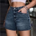 thumbnail image 7 of Jean Shorts for Women Trendy High Waisted Denim Shorts Carpenter Stretchy Summer Casual Mom Cut Off Jeans Shorts with Loose Straight Fit and Dark Blue Color Dark Blue L, 7 of 7