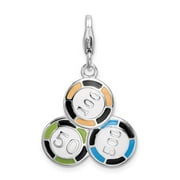 Amore La Vita Sterling Silver Rhodium-plated Polished Enameled Casino Chips Charm with Fancy Lobster Clasp QQCC909