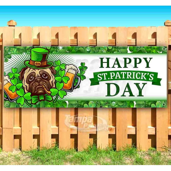 Happy St Patricks Day 13 oz Vinyl Banner With Metal Grommets
