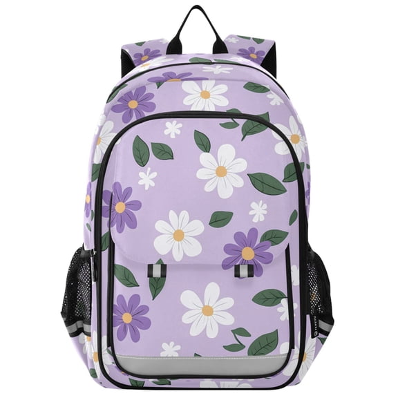 FORMRS Unisex School Backpack 17" Student Travel Bag with Laptop Compartment, Purple Daisy Pattern