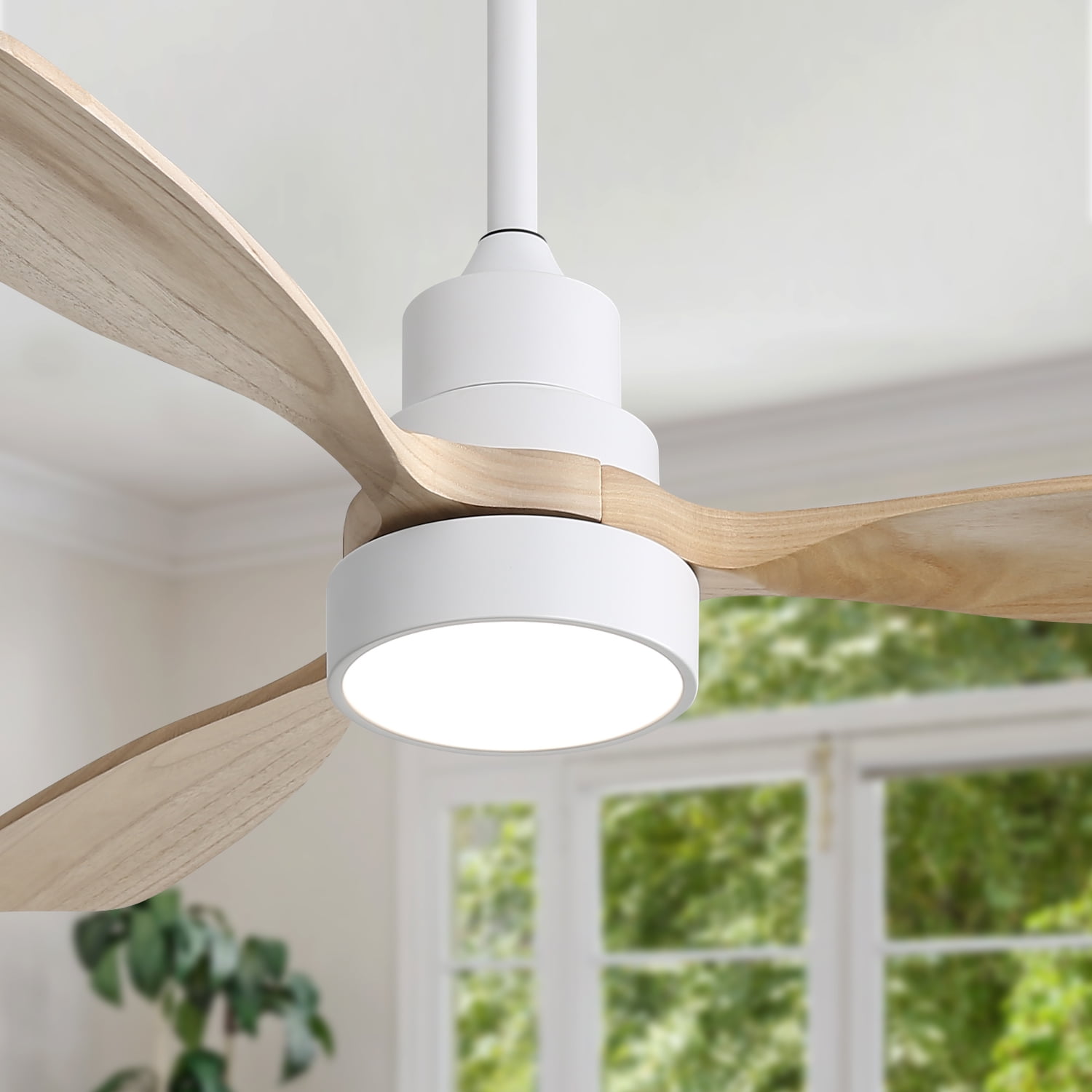 Ceiling Fan 48 Inch, 3 Solid Wood Blades with Remote Control and Reversible DC Motor for Living Room, White