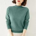 thumbnail image 2 of WMTBSRSW Womens Lightweight Sweaters Knit Long Sleeve Basic Laying Tops Stretchy Solid Mock Neck Pullover Jumper Green Large, 2 of 6