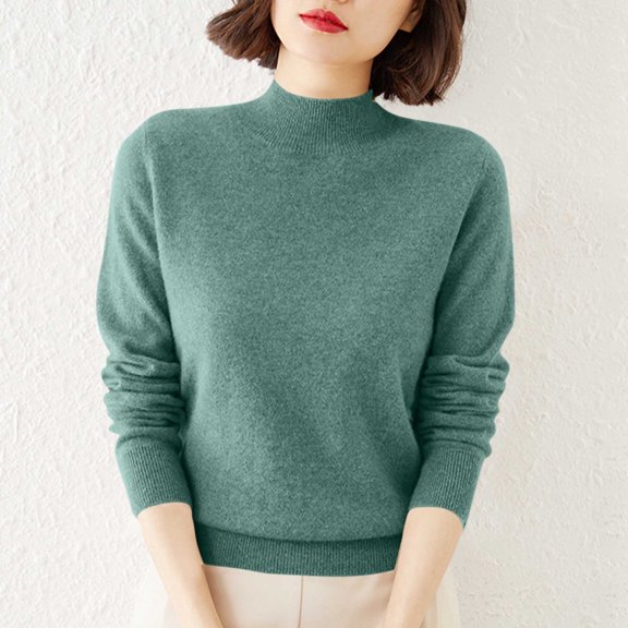 thefmos Women Plus Size High Neck Knitted Pullover Tops Long Sleeve Solid Warm Sweater Casual Winter Fall Fashion Clothes, Green L