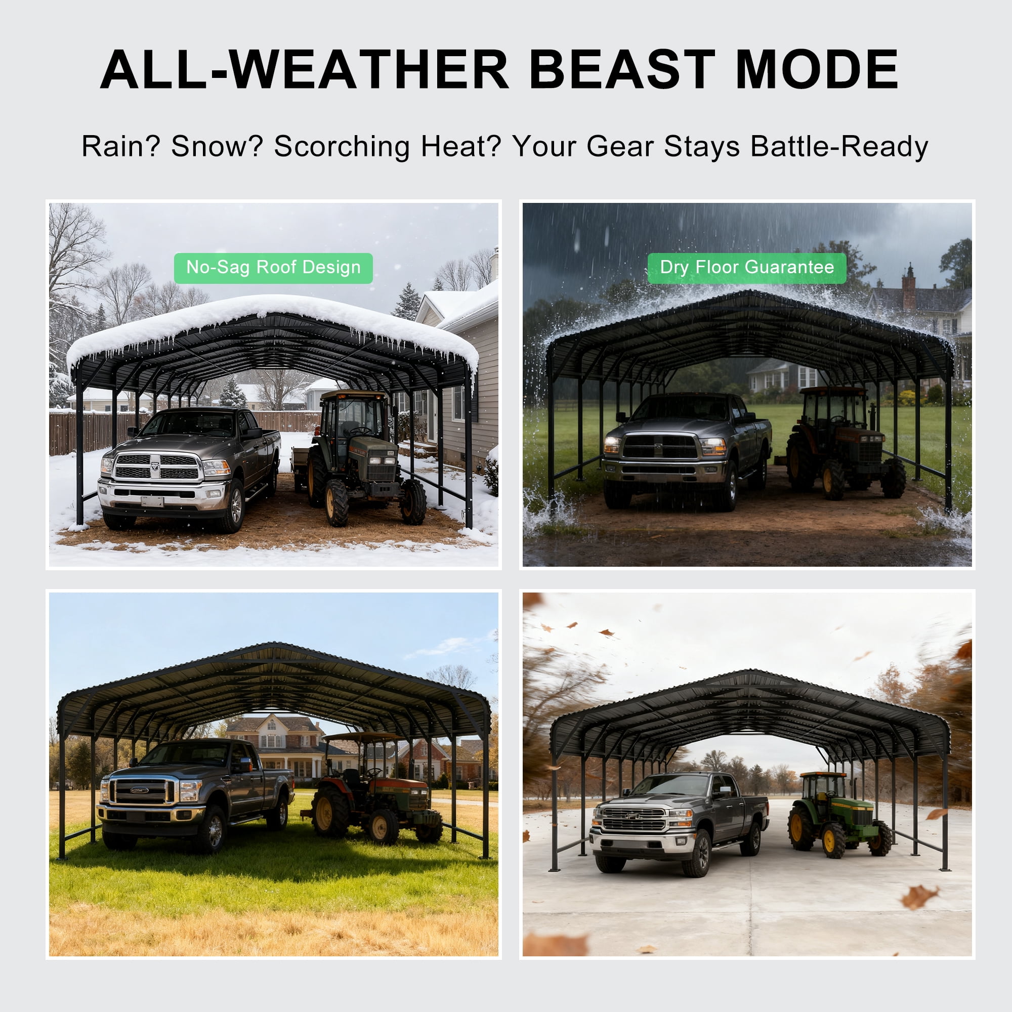 PABIMIA 20x40 FT Heavy-Duty Galvanized Steel Carport, Outdoor Metal Shelter for Vehicles & Boats, Black