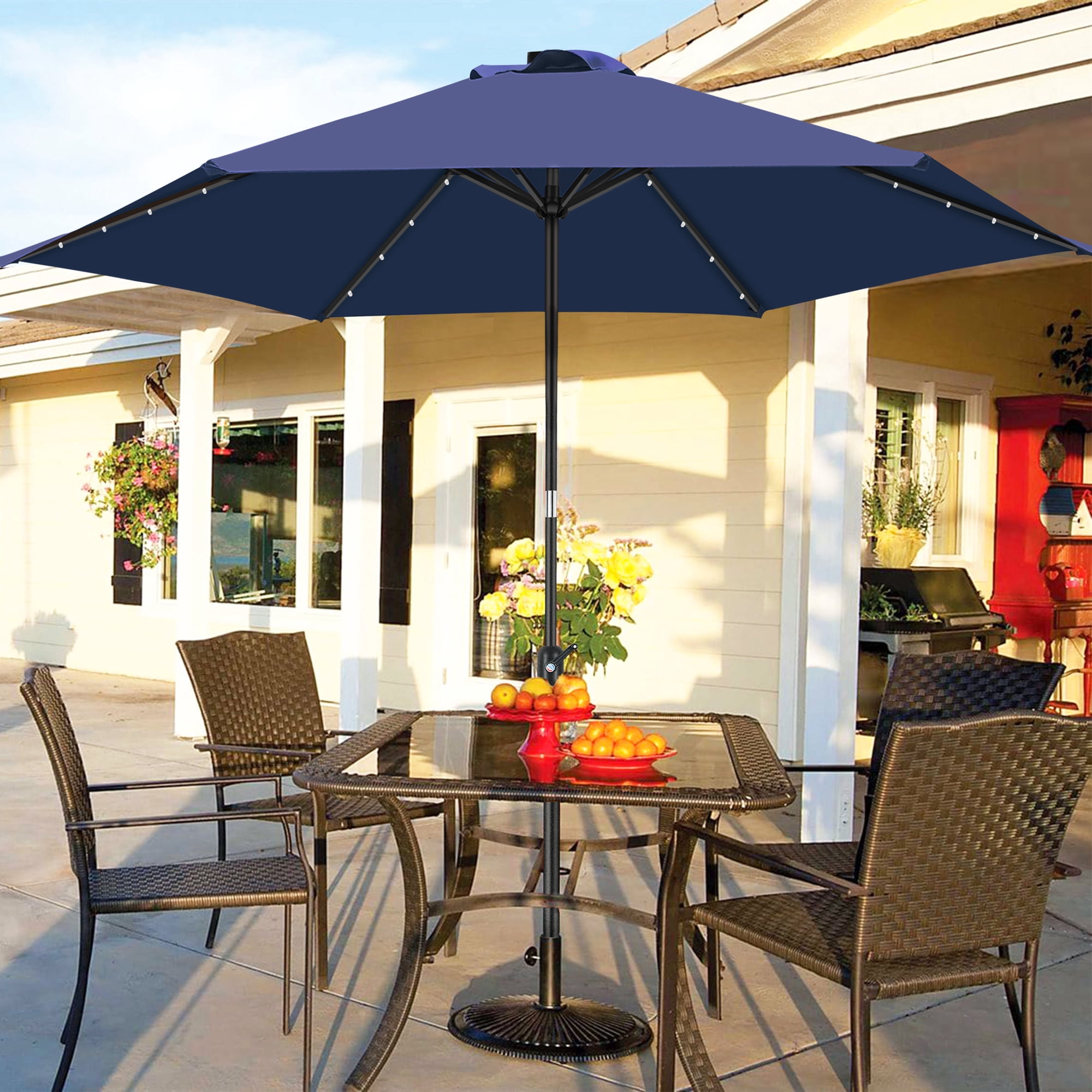 Scafild | 7.5 Ft Solar LED Light Patio Umbrella Outdoor W/ Easy Tilt - Navy
