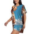 thumbnail image 2 of Haiem Blue Sky Cloud Puppy Pattern Pajama Set for Women 2 Piece Lounge Set Short Sleeve Tops and Shorts Soft Sleepwear-Medium, 2 of 7