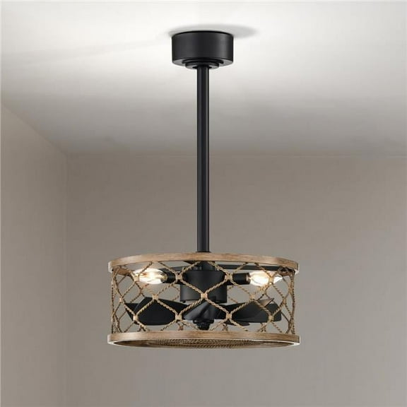 Marzell 15.7 in. 3-Light Indoor Matte Black and Wood Grain Finish Ceiling Fan with Light Kit