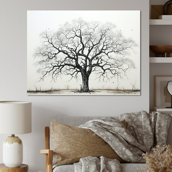 Designart "Oak Trees In Black And White II" Tree Oak Canvas Wall Art