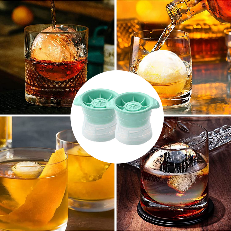 Round Ice Cube Mold, Sphere Ice Ball Tray ，Ice Ball Maker Mold Press for  Whiskey,Flexible Silicone - green