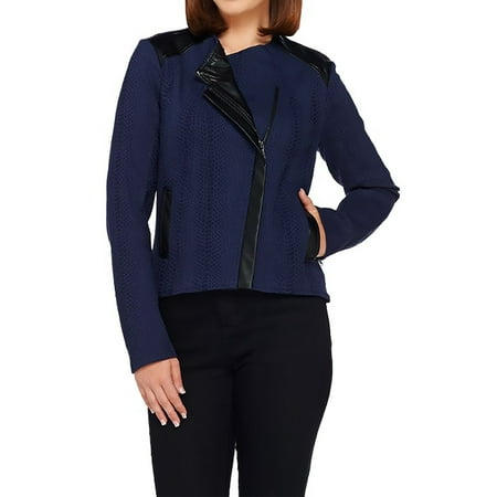 Navy Faux Leather - SA by SETH AARON Size 14 Snake Embossed Jacket w/ Faux Leather Details DARK NAVY