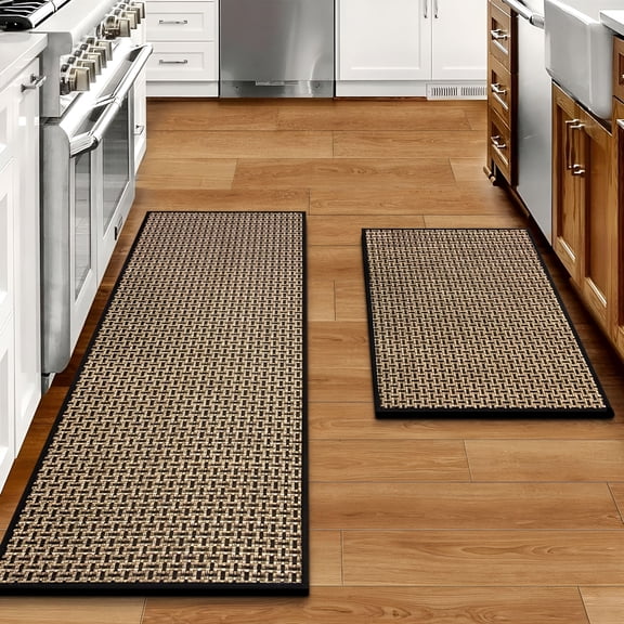 RLESO Kitchen Rugs and Mats Non Skid Washable Set of 2 Pcs,Absorbent Runner Rugs for Kitchen,Front of Sink,Kitchen Mats for Floor,17.3"X 47" 17.3"X 29" (Black)