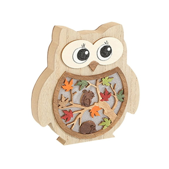Wooden Owl Shaped Fall Table Decor, 3D Layered Artistic Carvings with Warm Led Lights, Battery-Powered Cozy Centerpiece for Thanksgiving and Fall Gatherings