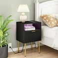 thumbnail image 3 of Modern Nightstand with Charging Station and LED Lights, Black Nightstand with Drawer, Fluted Nightstand for Living Room, Bedroom, 3 of 16