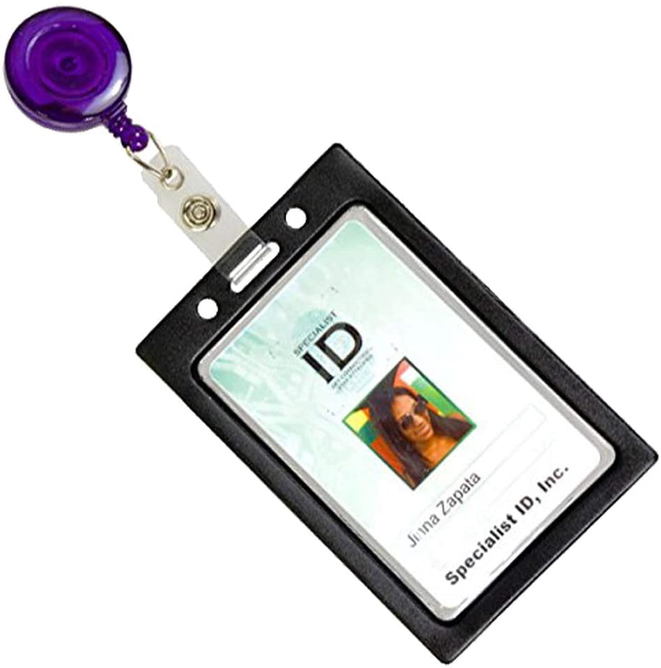 Bulk 100 Pack - Vertical Color-Frame Badge Holder - Clear Vinyl Window Protector with Color Border for Single Credit Card Size Key Cards and Badges by Specialist ID (Black)