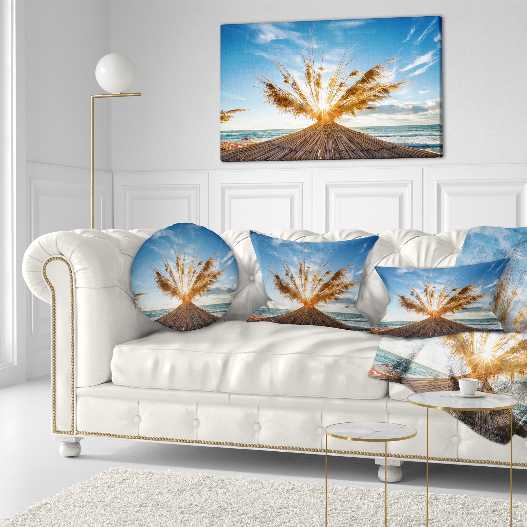 Designart Vivid Sunrise on Sandy Beach - Seascape Throw Pillow - 12x20