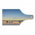 thumbnail image 1 of Fishing Cutting Board, Sunset on Sea with Silhouette Ships at Suratthani Bay Relaxation Art, Decorative Tempered Glass Cutting and Serving Board, Wine Bottle Shape, Blue Yellow Coral, by Ambesonne, 1 of 1