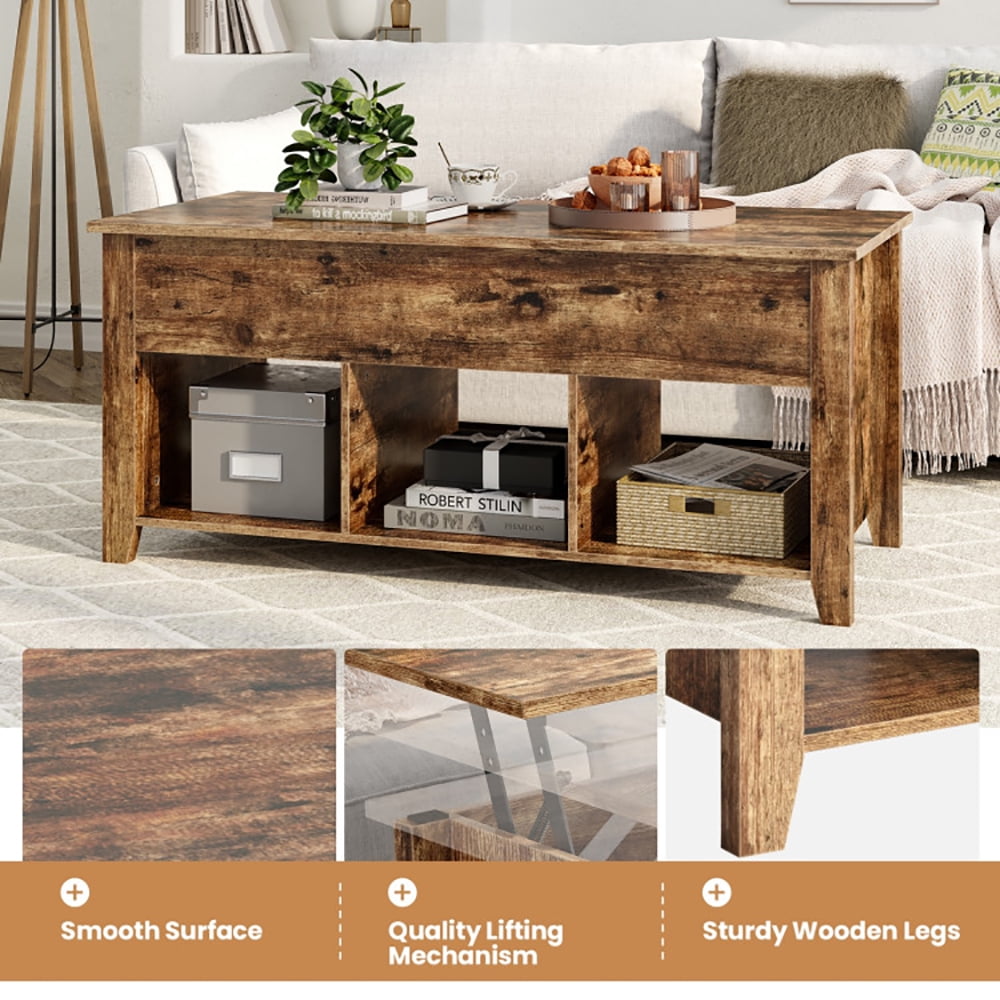 Finihen Coffee Table, Lift Top Coffee Table with Storage Lower Shelf, for Living Room, Reception Room, Office, Brown Finihen Coffee Table, Lift Top Coffee Table with Storage Lower Shelf, for Living Room, Reception Room, Office, Brown