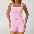 thumbnail image 1 of AEXTO Two Piece Color Block Womens Workout Sets Cross Back Tank Top Matching High Waist Leggings Shorts Sets Gym Outfits Activewear, 1 of 5