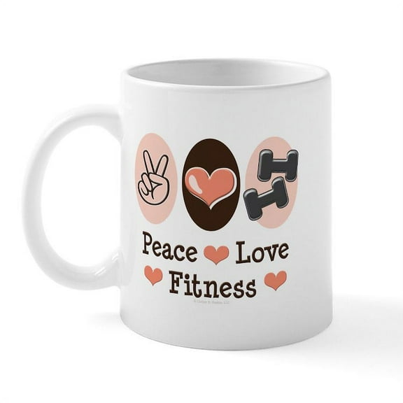 CafePress - Peace Love Fitness Mug - 11 oz Ceramic Mug - Novelty Coffee Tea Cup
