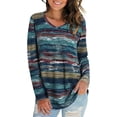 thumbnail image 2 of Camiseta de manga larga con cuello en V para mujer, camisetas holgadas con estampado inferior a la moda para Otoño e Invierno para fiesta, oficina, trabajo informal, 2 of 5