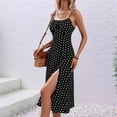 thumbnail image 4 of Womens Polka Dot Sundresses Spaghetti Strap Summer Dresses Slim Fit Side Slit Midi Dress A Line Beach Dress Black L, 4 of 6