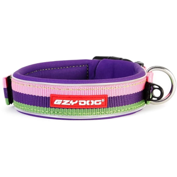 EzyDog Neo Waterproof Dog Collar - Reflective Trim for Nighttime Safety - Adjustable Neoprene Collar with Padding for Superior Comfort - Quick Release Buckle and Built-in ID Clip (X-Large, Bubblegum)