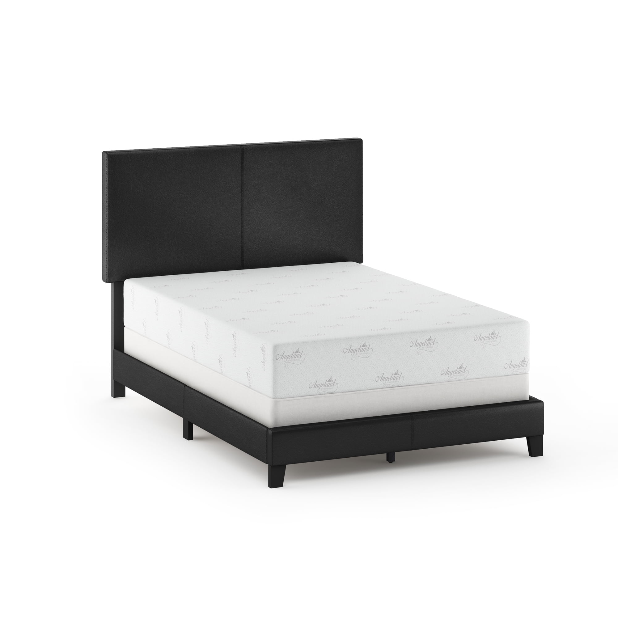 Furinno Pessac Upholstered Bed Frame, Black PU Leather, Full