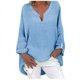 thumbnail image 1 of Gibobby Blusa Manga Larga Mujer Camisa de manga larga con cuello en V de color sólido transpirable para mujer Blusa de mujer de manga cómoda（Azul， M), 1 of 5