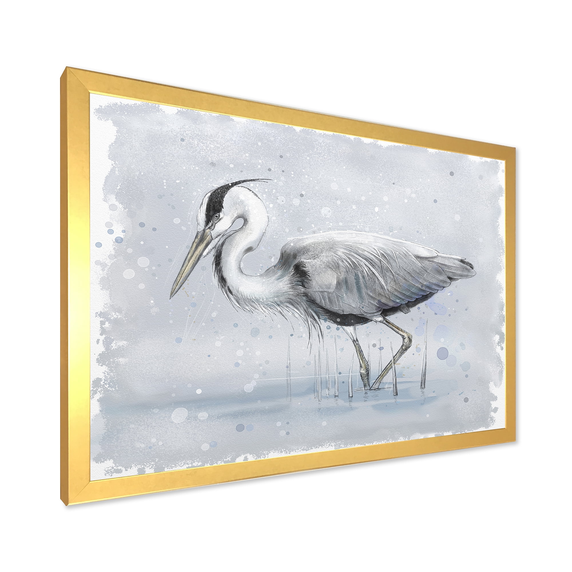 Designart 'Grey Heron Bird In Lake' Farmhouse Framed Art Print