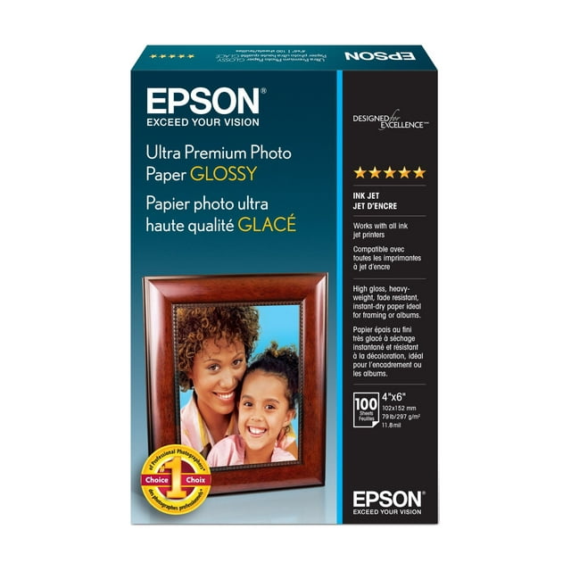 Papel fotográfico Epson Ultra Premium Glossy 4x6 (10 x 15 cm), 100 hojas