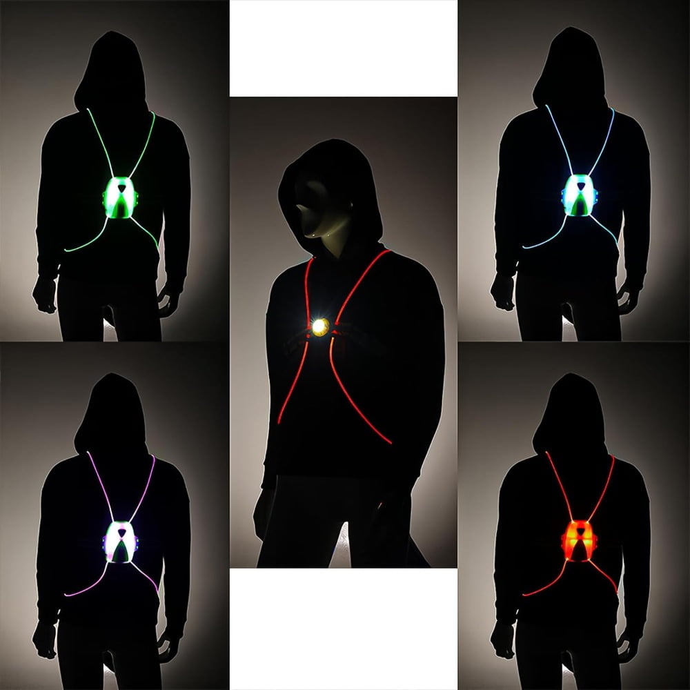 LED Reflective Running Vest with Front Light, Safety USB Rechargeable Reflective Night Lights for Running, Jogging, Cycling or Walking, High Visibility Warning LED Lights