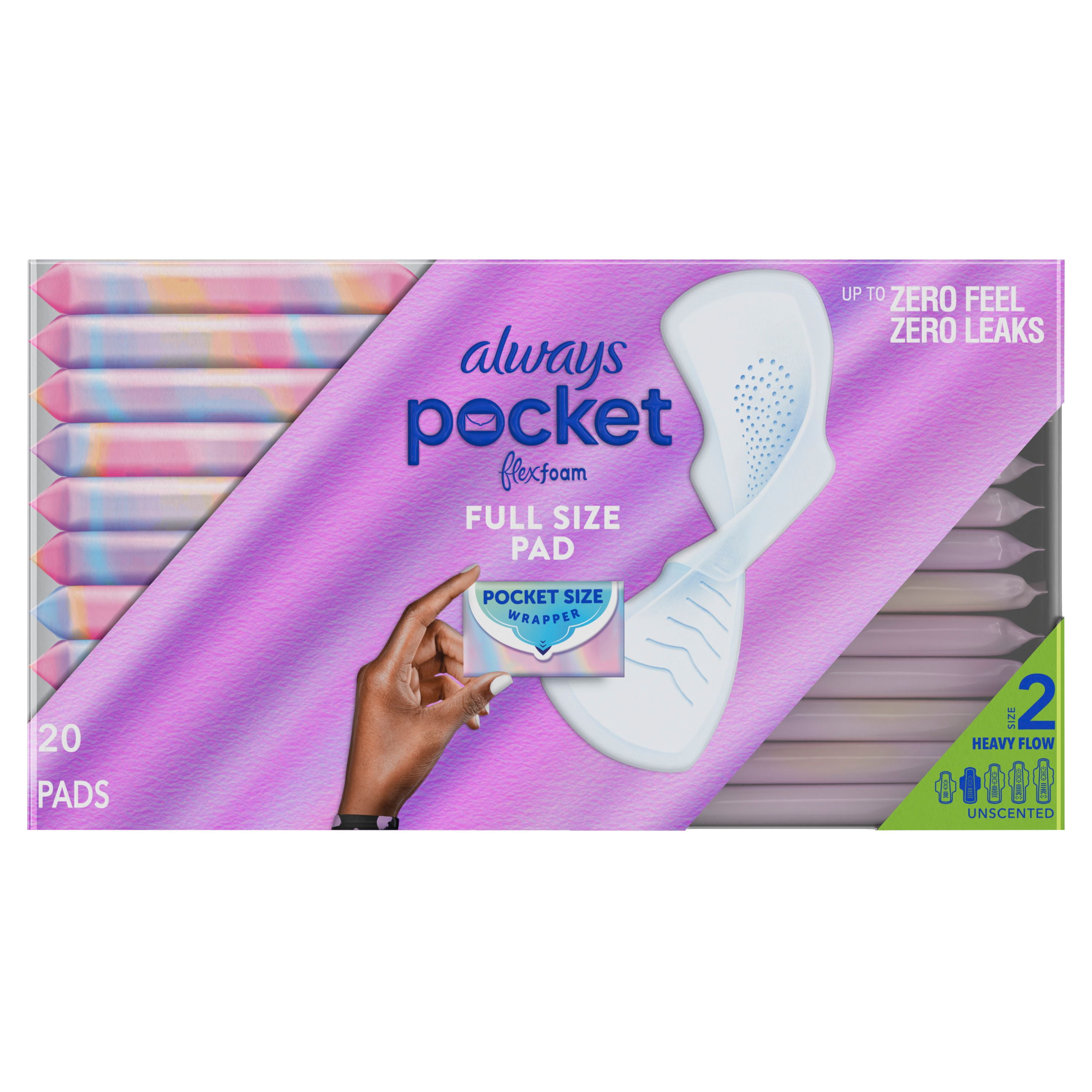Always Pocket with FlexFoam Pads, Size 2, Heavy Flow, with Wings, Unscented
