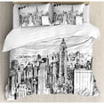 thumbnail image 3 of New York Duvet Cover Set Twin Size, Vintage Hand Drawn Urban Scenery with Skyscrapers Sketch Style Downtown, Decorative 2 Piece Bedding Set with 1 Pillow Sham, Charcoal Grey White, by Ambesonne, 3 of 3