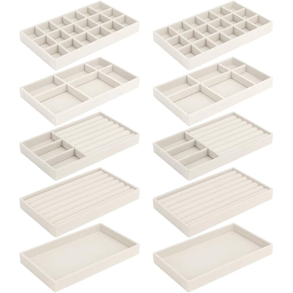 10 Pack Jewelry Trays Drawers,Stackable Jewelry Drawer Organizers Storage Display,Velvet Jewelry Organizer Inserts Drawers Ring Earring Holder,Women Gifts Fit in Wardrobe Dresser