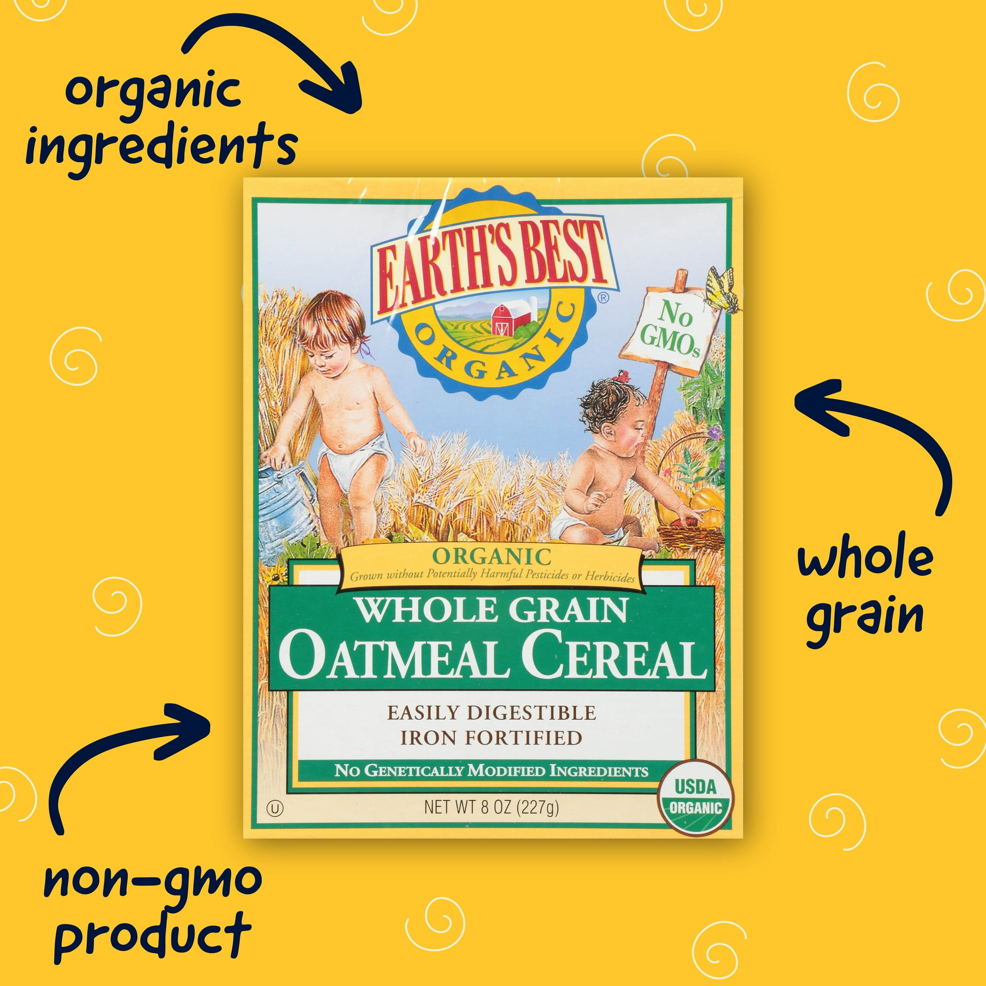 Earth's Best Organic Stage 1 Oatmeal Infant Baby Cereal, 8 oz Box